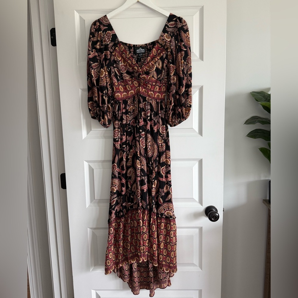 Angie V-neck Twist Front 3/4 Sleeve Boho Maxi Dress With Slit NWT - Picture 5 of 16